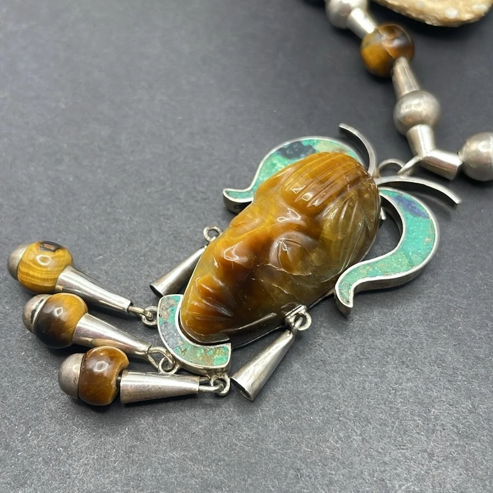 Taxco carved tigers eye necklace A6 🔥 - Picture 5 of 8